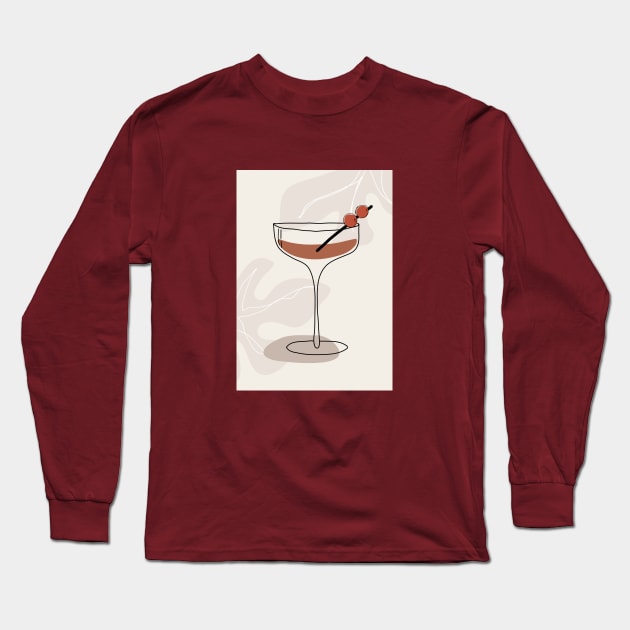 Cocktail art, Martini, Boho art, Glass of wine, Abstract art print, Wine lover, One line drawing Long Sleeve T-Shirt by KristinityArt